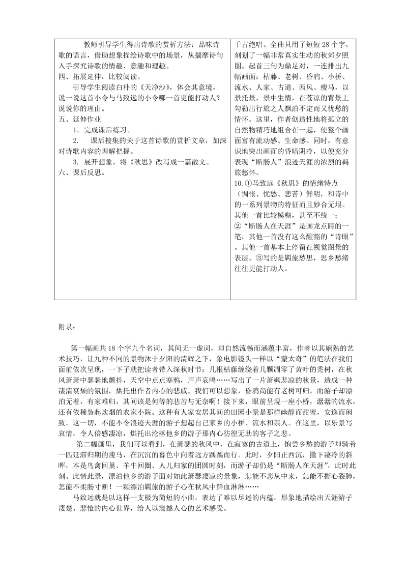 2019-2020年七年级语文上册《天净沙 秋思》教学设计 人教新课标版.doc_第2页