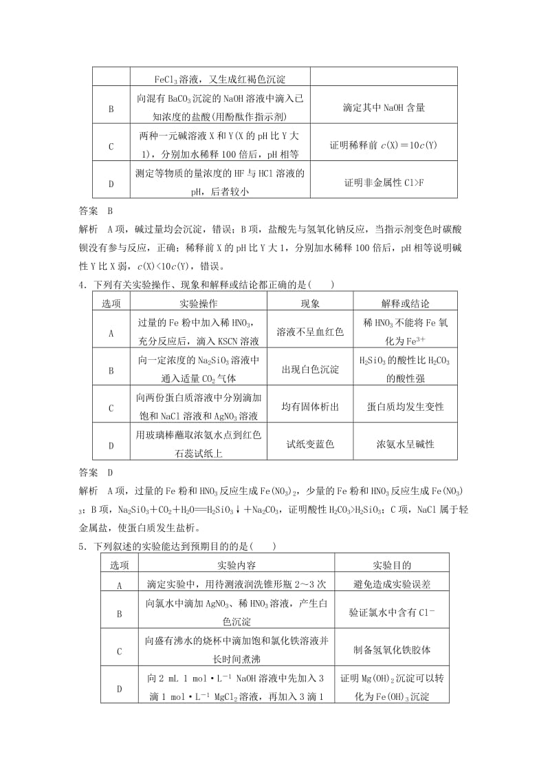 2019年高考化学二轮复习 选择题专练 表格实验型.doc_第2页