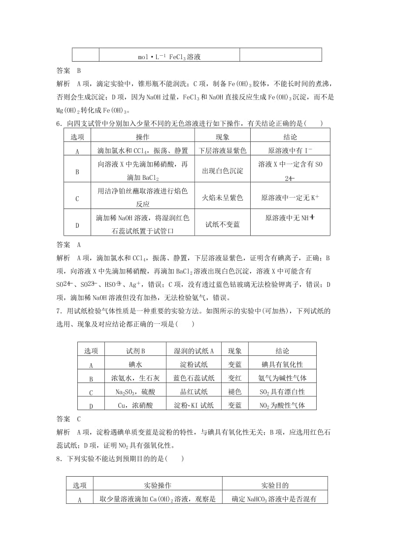 2019年高考化学二轮复习 选择题专练 表格实验型.doc_第3页