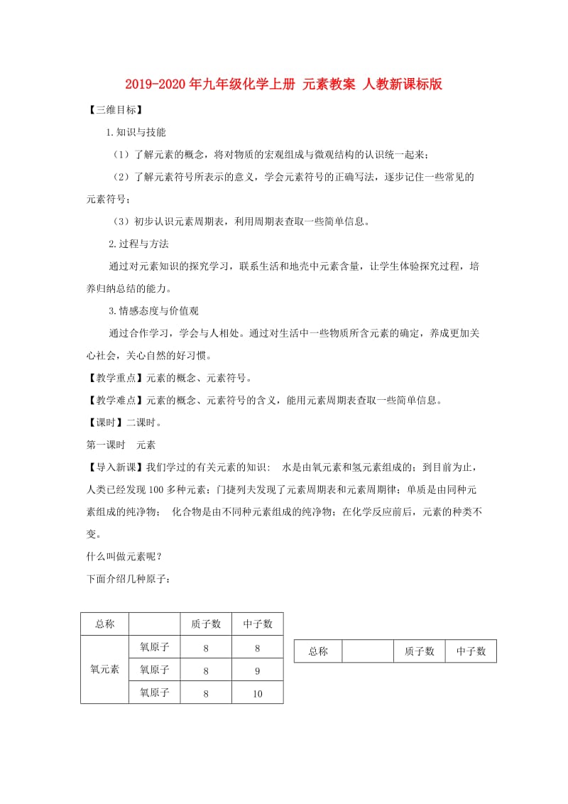 2019-2020年九年级化学上册 元素教案 人教新课标版.doc_第1页