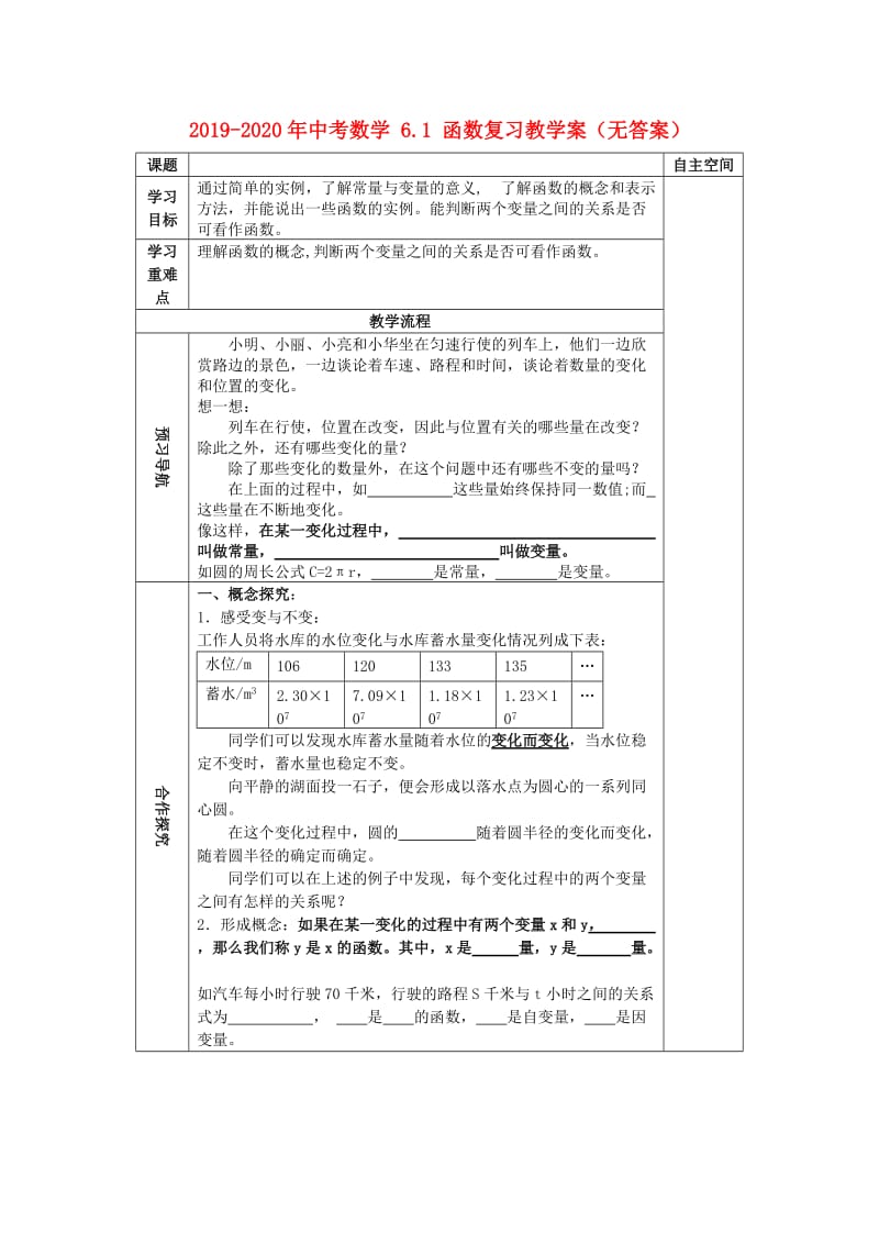 2019-2020年中考数学 6.1 函数复习教学案（无答案）.doc_第1页