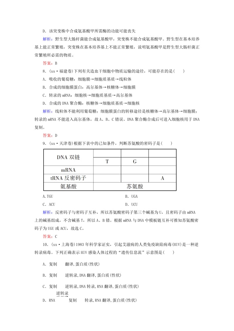 2019年高考生物一轮总复习 第4章 基因的表达高考真题练习 新人教版必修2.DOC_第3页