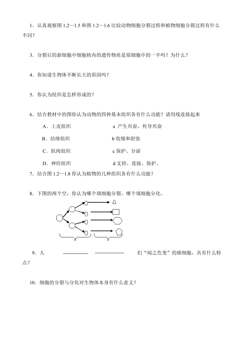 2019-2020年七年级生物上册 第一单元 第二章 严整的生命结构 第三节 细胞的分裂与分化学案 济南版.doc_第2页