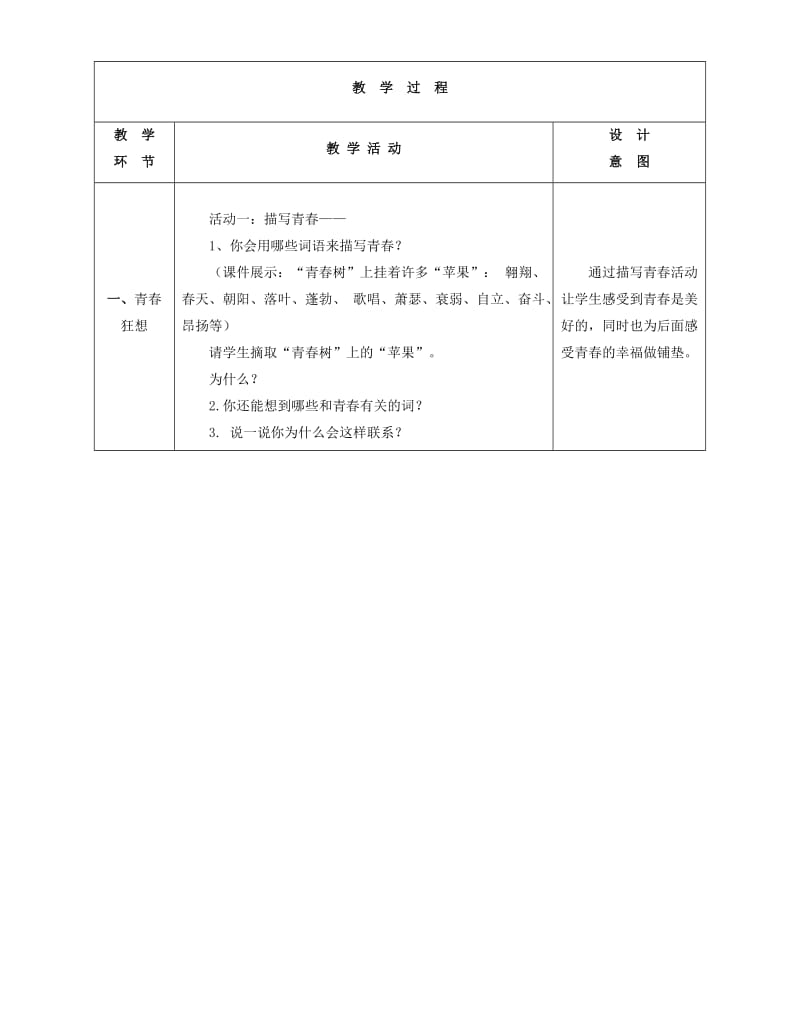 2019-2020年七年级政治上册《感悟青春》教案 人教新课标版.doc_第2页