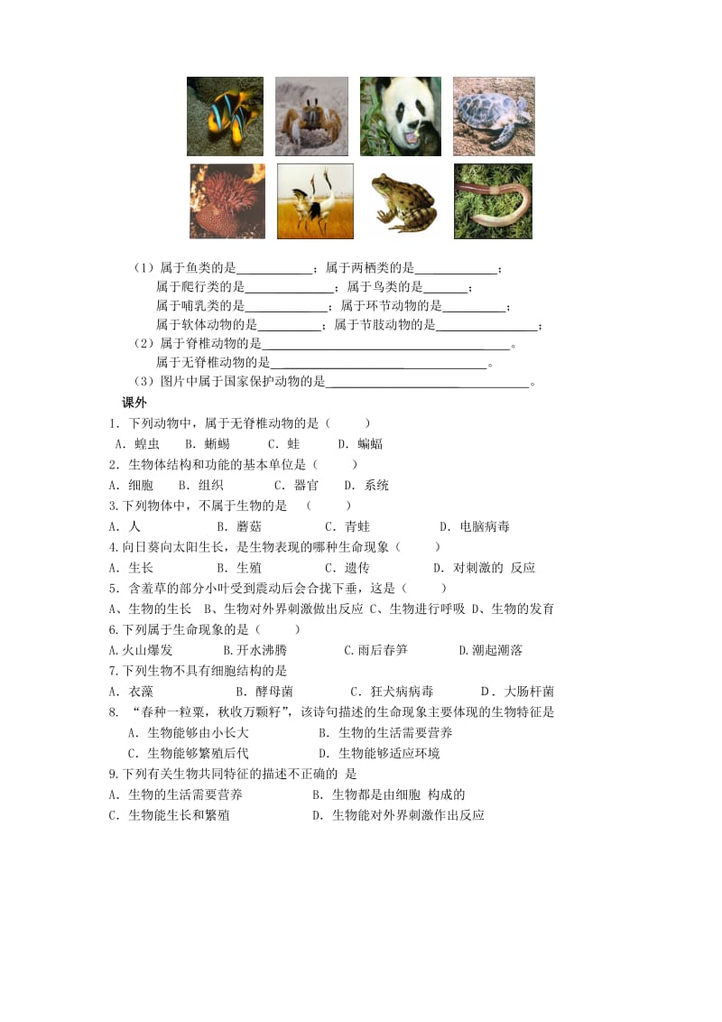 2019-2020年七年级生物上册《1.1 我们周围的生物》学案 苏科版.doc_第2页