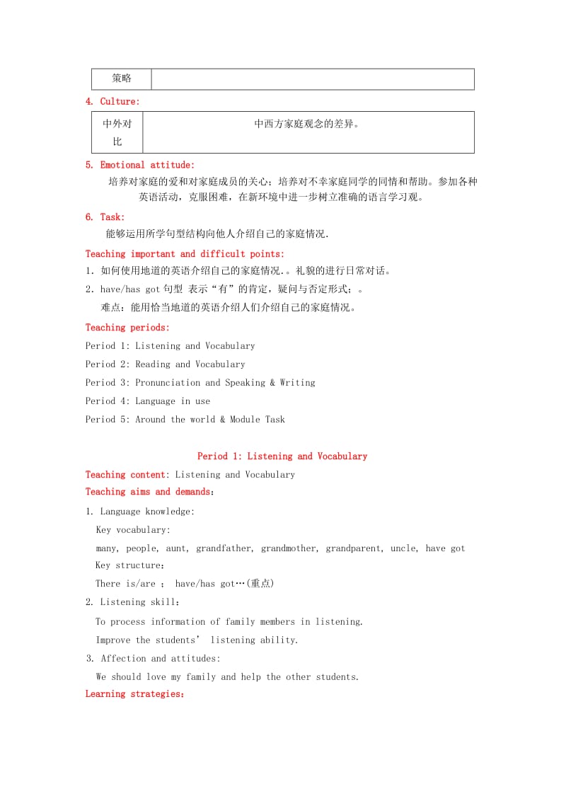 2019-2020年七年级英语上册 Module 4《My family》教案 外研版.doc_第2页