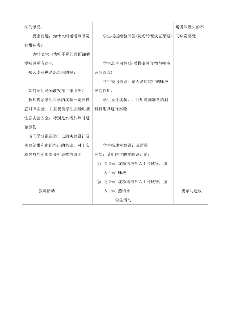 2019-2020年七年级生物下册 1.2《食物的消化》第一课时教学设计 冀教版.doc_第2页