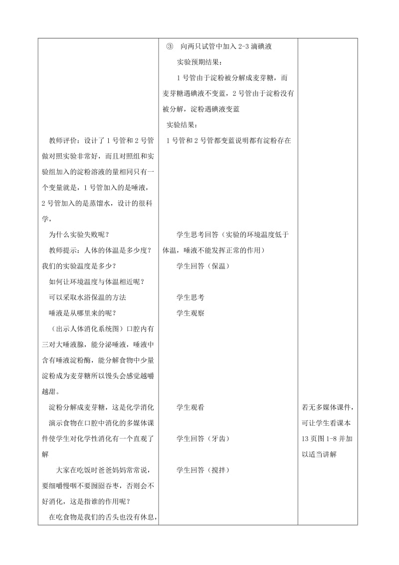 2019-2020年七年级生物下册 1.2《食物的消化》第一课时教学设计 冀教版.doc_第3页