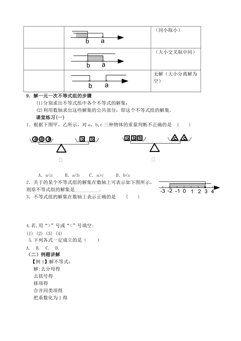 2019-2020年中考数学 一元一次不等式与不等式组的解法 复习教案.doc_第3页