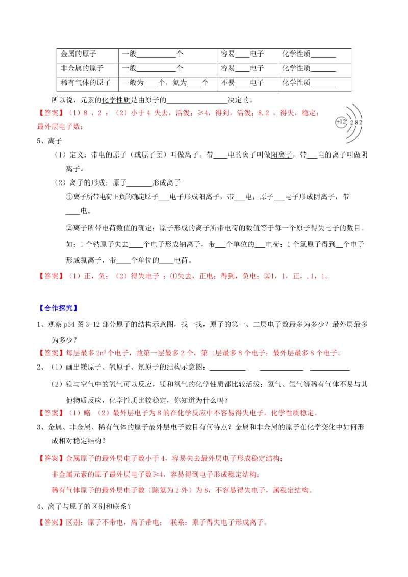 2019-2020年九年级化学上册 第三单元 课题2 原子的结构（第2课时 离子）导学案 （新版）新人教版.doc_第2页