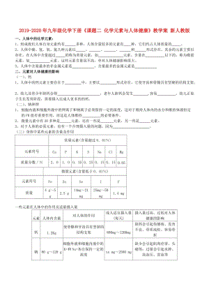 2019-2020年九年級化學下冊《課題二 化學元素與人體健康》教學案 新人教版.doc