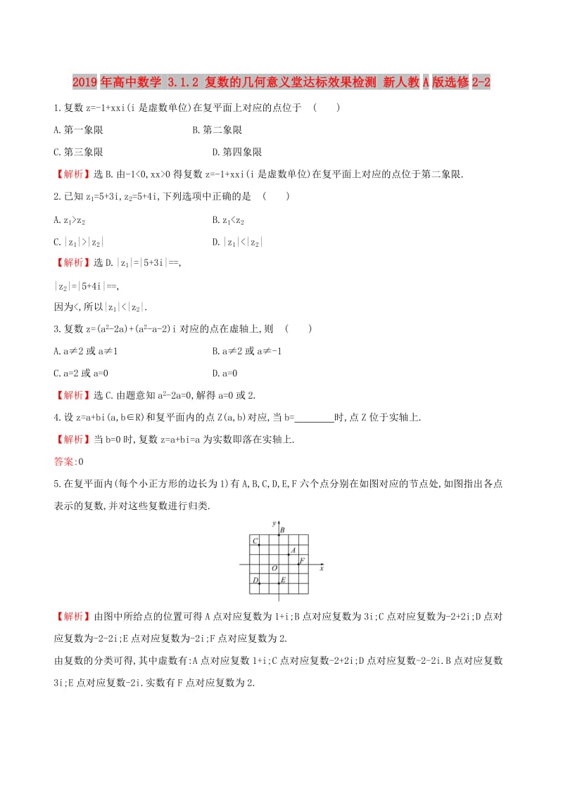 2019年高中数学 3.1.2 复数的几何意义堂达标效果检测 新人教A版选修2-2.doc_第1页