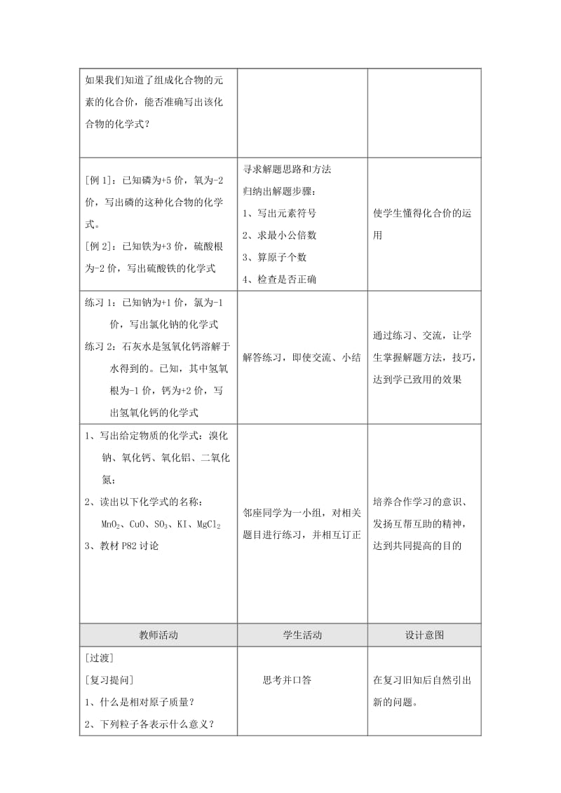 2019-2020年九年级化学上册 4.4 化学式与化合价（第2课时）教案 （新版）新人教版.doc_第2页