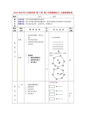 2019-2020年九年級體育 第 3周 第2次課教案總2 人教新課標(biāo)版.doc