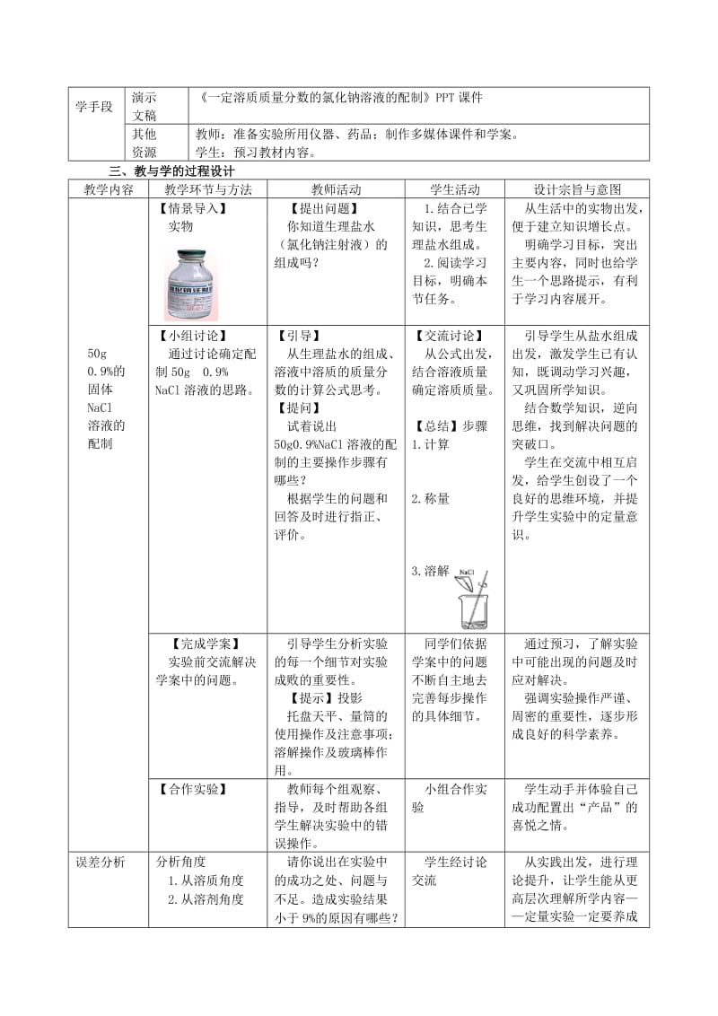 2019-2020年九年级化学下册 一定溶质质量分数的氯化钠溶液的配制教案 （新版）新人教版.doc_第2页