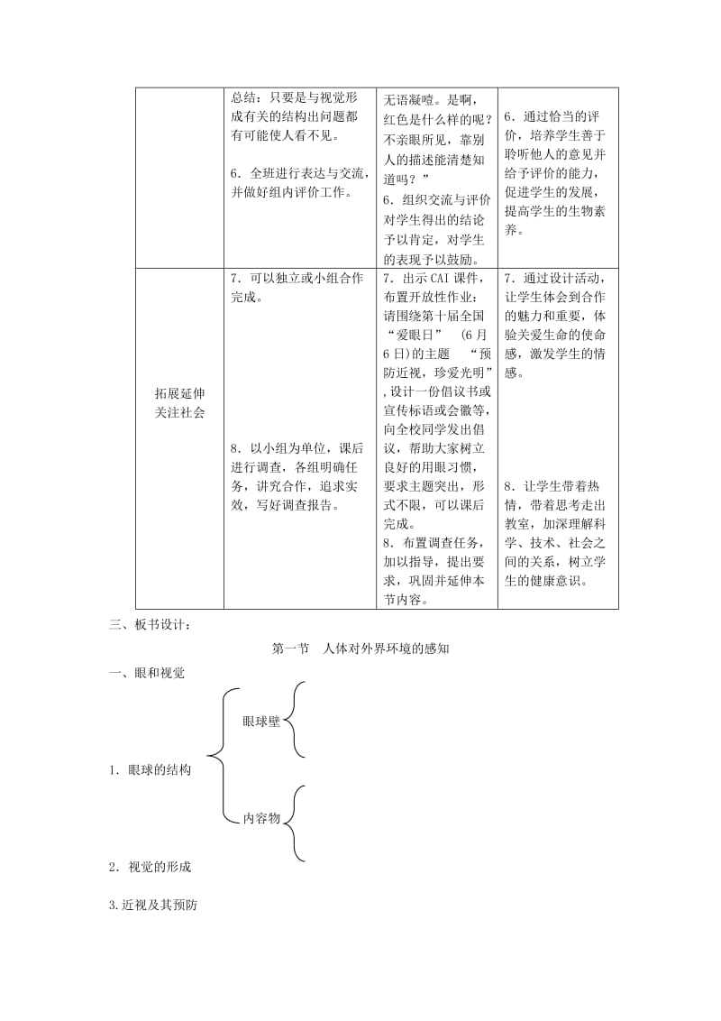 2019-2020年七年级生物下册第四单元第六章第一节人体对外界环境的感知教案3新版新人教版.doc_第3页