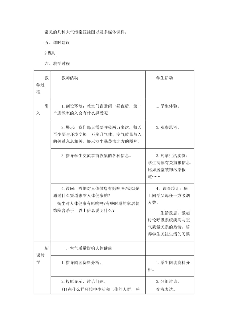 2019-2020年七年级生物下册 3.2.3《空气质量与健康》教案 济南版.doc_第2页