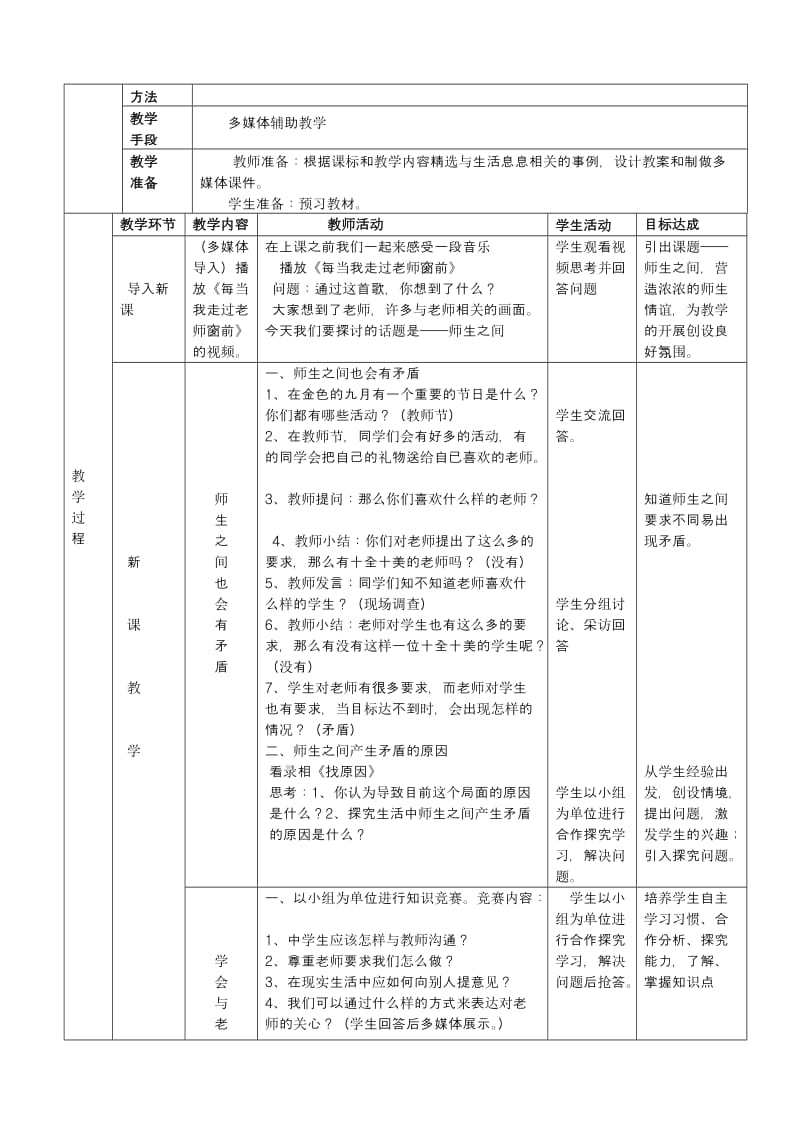 2019-2020年七年级思想品德上册 第三单元 相处之道 第七课 亲子之间 师生之间 教学课例及反思 湘教版.doc_第2页