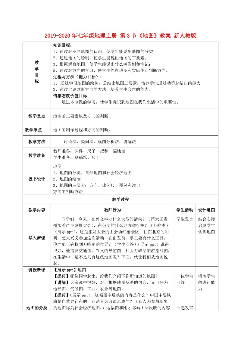 2019-2020年七年级地理上册 第3节《地图》教案 新人教版.doc_第1页