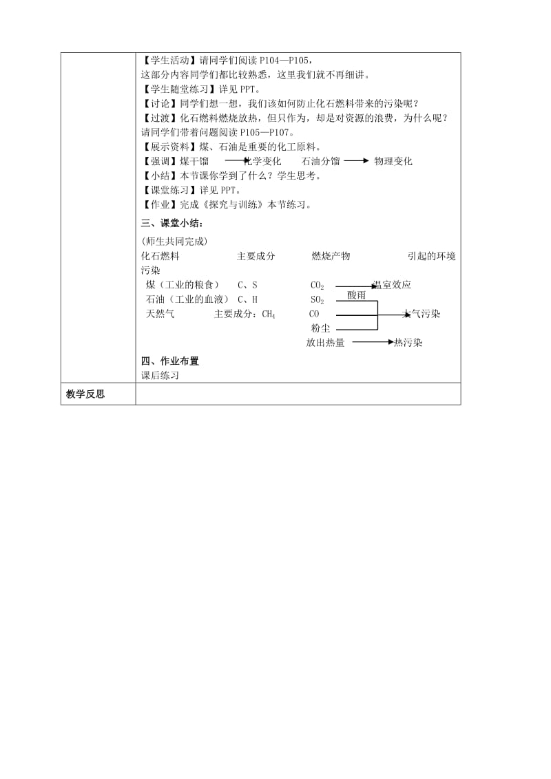 2019-2020年九年级化学全册 化石燃料的利用教案 （新版）沪教版.doc_第3页