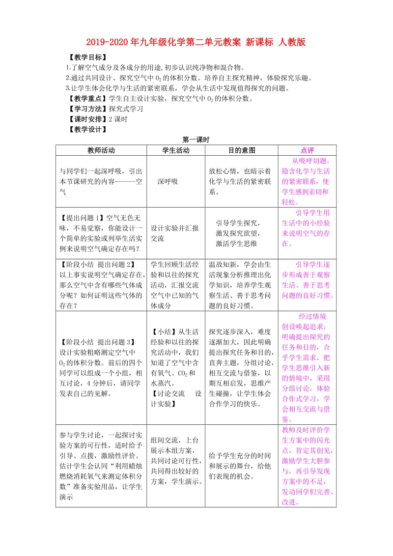 2019-2020年九年级化学第二单元教案 新课标 人教版.doc_第1页