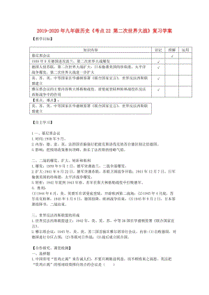 2019-2020年九年級歷史《考點22 第二次世界大戰(zhàn)》復習學案.doc