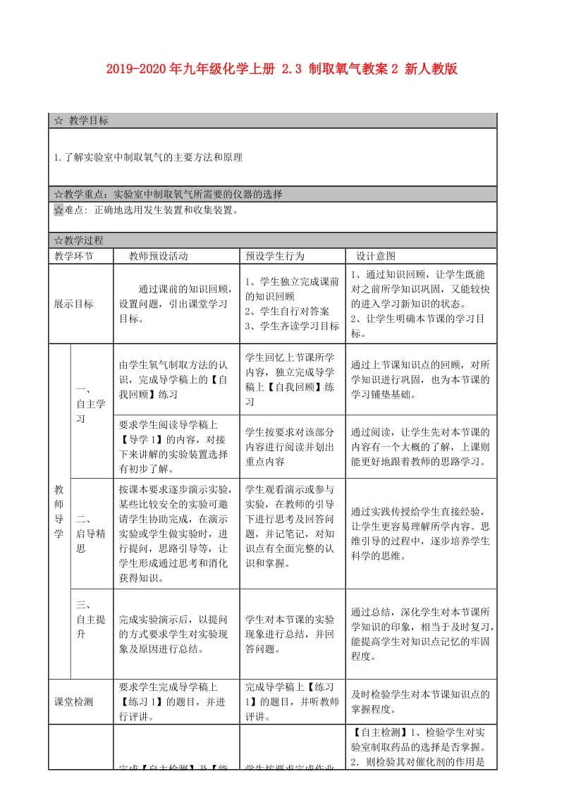 2019-2020年九年级化学上册 2.3 制取氧气教案2 新人教版.doc_第1页