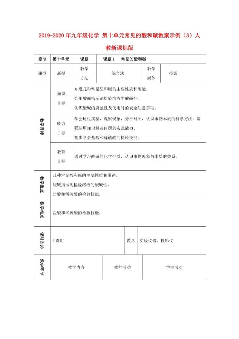 2019-2020年九年级化学 第十单元常见的酸和碱教案示例（3）人教新课标版.doc_第1页