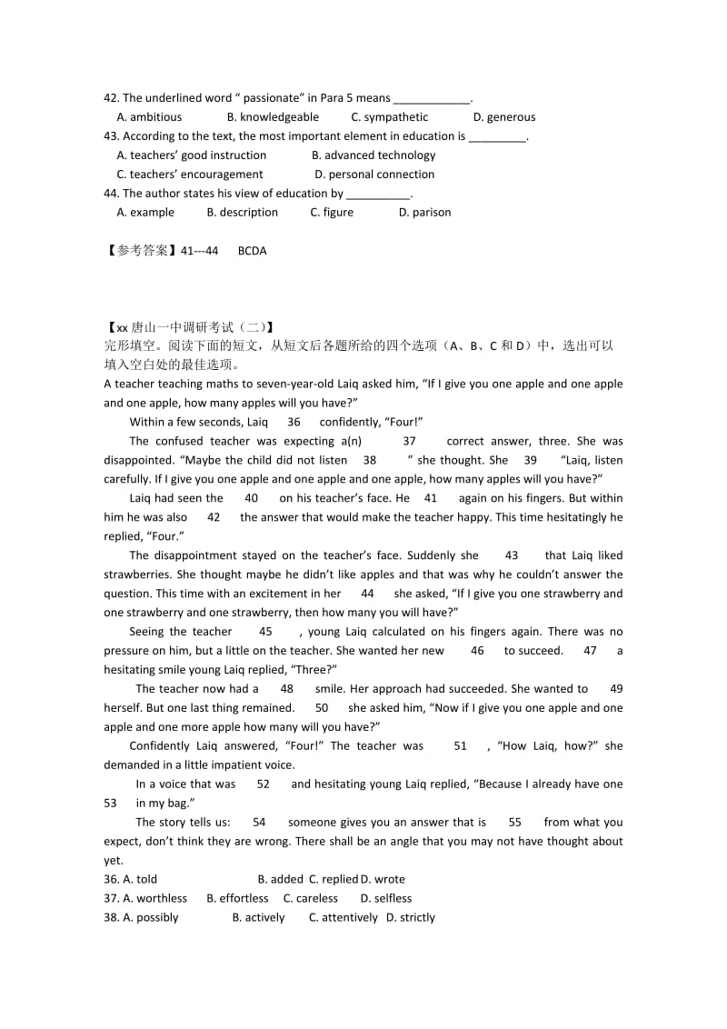 2019-2020年高考英语完形填空和阅读理解四月自练9.doc_第3页