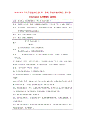 2019-2020年七年級(jí)政治上冊 第二單元 在成長的道路上 第三節(jié) 立志與成功 名師教案1 湖師版.doc