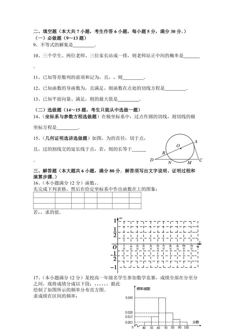 2019-2020年高考模拟考试理科数学试卷（6） 含答案.doc_第2页