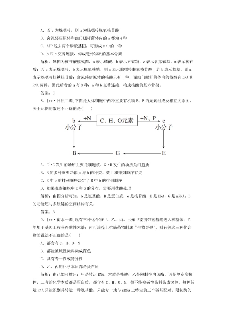 2019-2020年高考生物 第04讲 遗传信息的携带者 核酸 细胞中的糖类和脂质限时规范特训 新人教版.doc_第3页