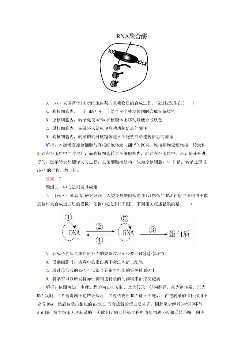 2019-2020年高考生物一轮总复习 6.2.0基因的表达随堂高考分组集训（含解析）.doc_第2页