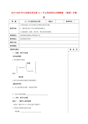 2019-2020年九年級(jí)化學(xué)全冊(cè) 8.1 什么是有機(jī)化合物教案 （新版）滬教版.doc