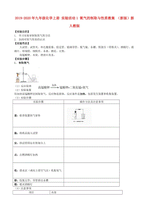 2019-2020年九年級(jí)化學(xué)上冊(cè) 實(shí)驗(yàn)活動(dòng)1 氧氣的制取與性質(zhì)教案 （新版）新人教版.doc