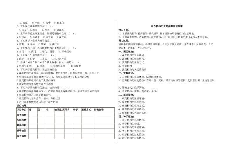 2019-2020年七年级生物上册 绿色植物的主要类群导学案 济南版.doc_第2页