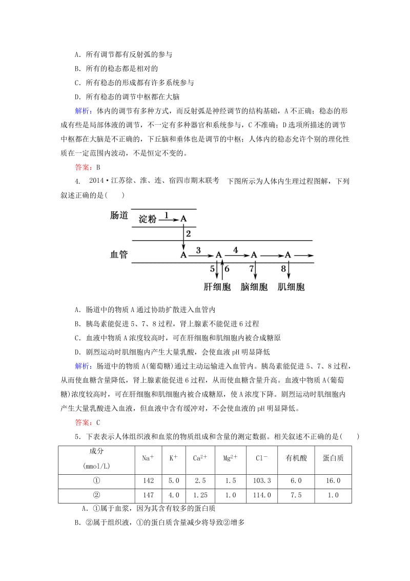 2019年高考生物一轮总复习 第1章 人体的内环境与稳态课时作业 新人教版必修3.DOC_第2页