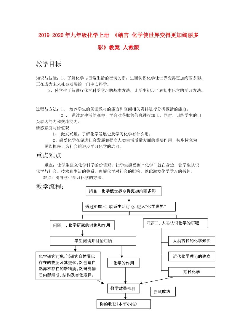 2019-2020年九年级化学上册 《绪言 化学使世界变得更加绚丽多彩》教案 人教版.doc_第1页