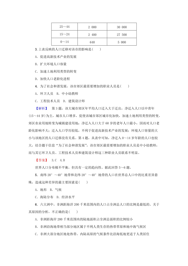 2019年高考地理一轮复习 第5单元 第3讲 人口分布与人口合理容量课时限时检测 鲁教版.doc_第2页