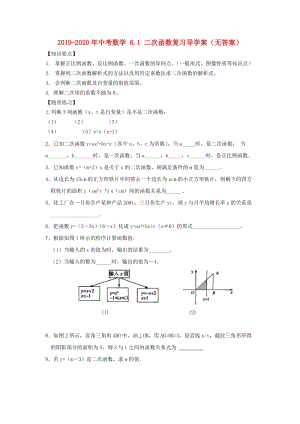 2019-2020年中考數(shù)學 6.1 二次函數(shù)復(fù)習導學案（無答案）.doc