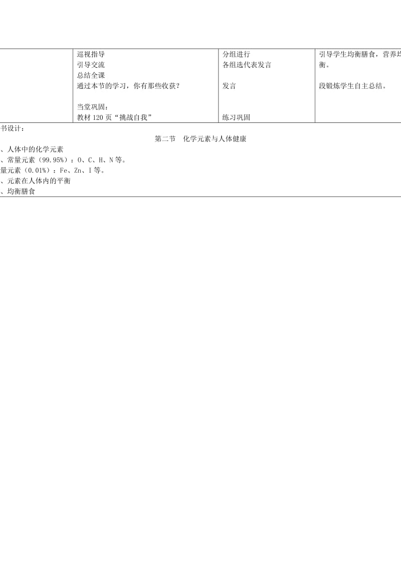 2019-2020年九年级化学全册 第11单元 第2节《化学元素与人体健康》教学设计 鲁教版五四制.doc_第3页