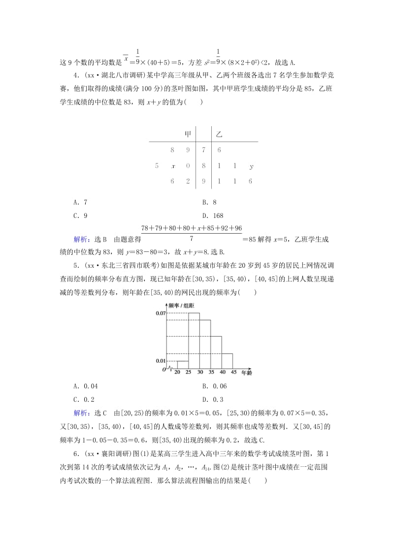 2019年高考数学总复习 第10章 第3节 用样本估计总体课时跟踪检测 理（含解析）新人教版.doc_第2页