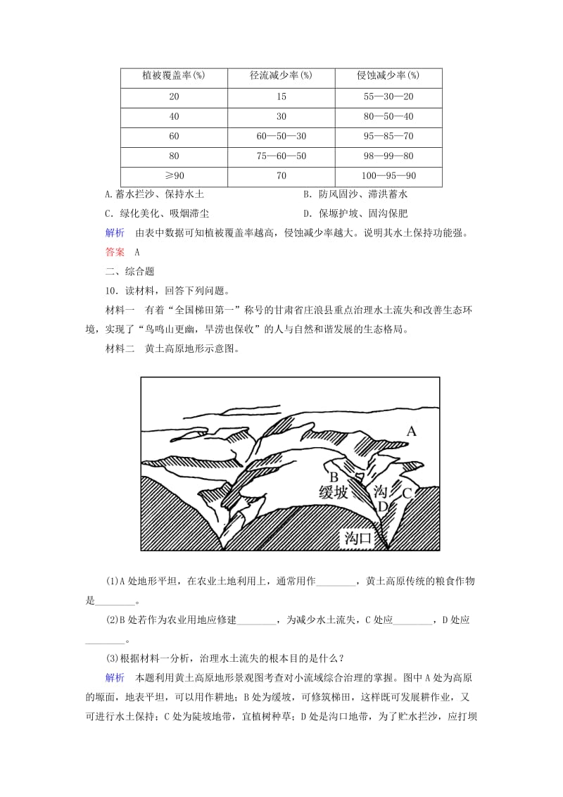 2019年高中地理 2.1 中国黄土高原水土流失的治理训练 中图版必修3.doc_第3页