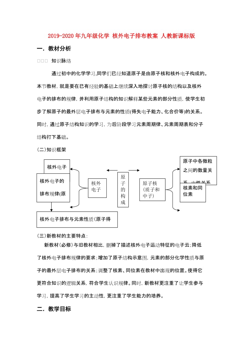 2019-2020年九年级化学 核外电子排布教案 人教新课标版.doc_第1页