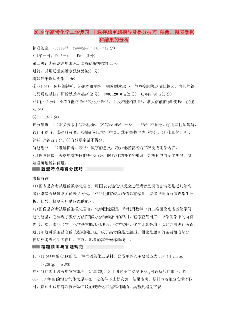 2019年高考化学二轮复习 非选择题审题指导及得分技巧 图像、图表数据和结果的分析.doc_第1页