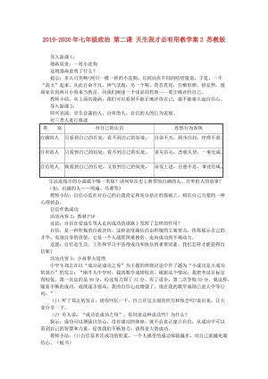 2019-2020年七年級政治 第二課 天生我才必有用教學案2 蘇教版.doc