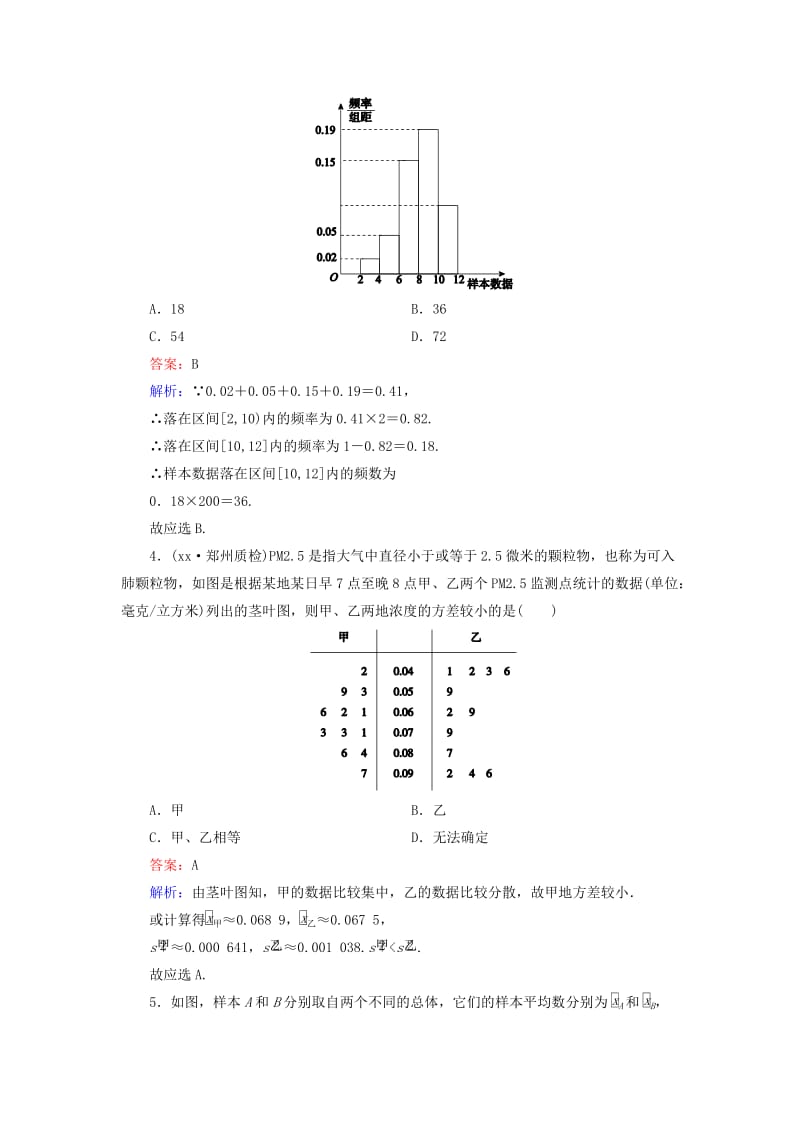 2019-2020年高考数学大一轮复习 第9章 第2节 用样本估计总体课时作业 理.doc_第2页