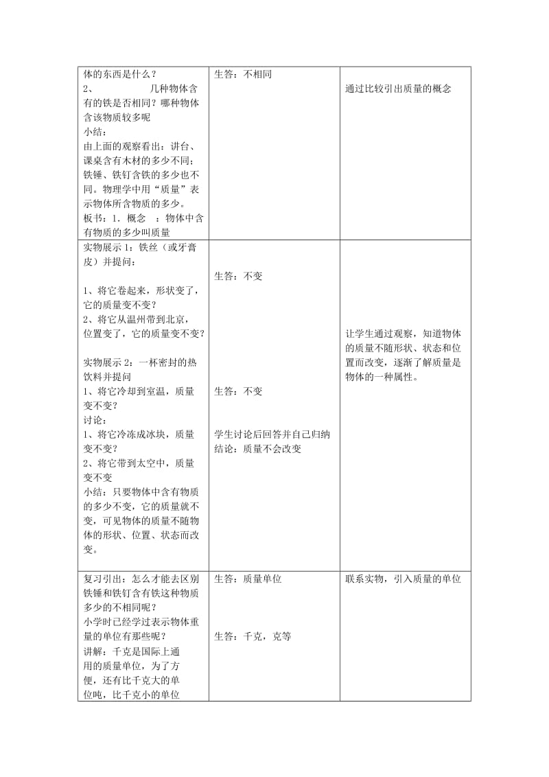 2019-2020年七年级科学《质量的测量》教案（1）.doc_第2页