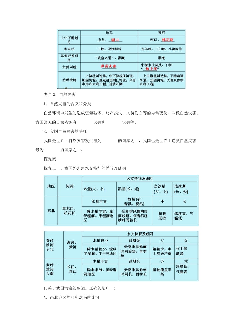 2019-2020年中考地理一轮复习 中国的河流和湖泊自然灾害导学案.doc_第2页