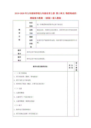 2019-2020年九年級制學校九年級化學上冊 第三單元 物質構成的奧秘復習教案 （新版）新人教版.doc